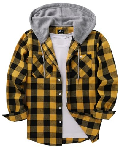EsUkar Chemise À Carreaux en Flanelle pour Hommes Veste À Capuche À Manches Longues Et À Carreaux Chemises Boutonnées De Bûcheron d'hiver avec 2 Poches Poitrine Coupe Décontractée M-3Xl Jaune M