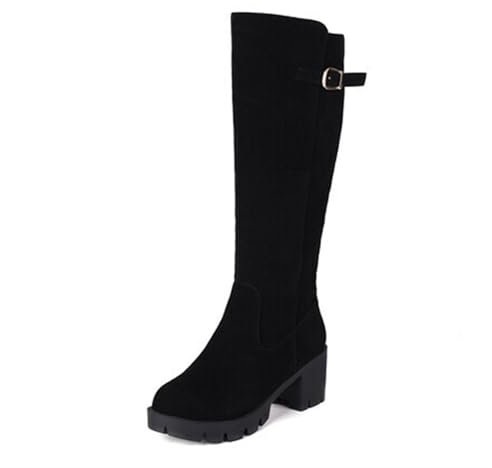 HOBTEC Stivali da cavaliere alti al ginocchio da donna con tacco medio grosso e punta arrotondata (Color : Black, Size : 42 EU)