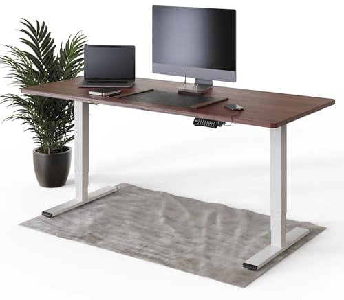 DESKSPACE PRO Plus Elektrisch Höhenverstellbarer Schreibtisch - +180x80 cm Mahagoni Tischplatte, Ergonomischer Stehpult mit Memoryfunktion & Kollisionschutz, Weiß Elektrisches Gestell