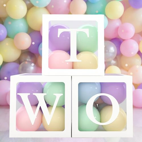2. Geburtstag Party-Dekorationsboxen für Jungen und Mädchen, 3 Ballonboxen mit 36 Pastellballons und1 Buchstaben, Ballonblöcke für den Hintergrund zum 2.Geburtstag, 2 Partyzubehör für Zweijährige…
