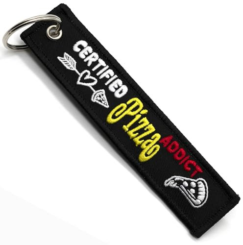 Motorrad Schlüsselanhänger - Geschenk für Motorradfahrer Schlüsselanhänger Stoff CERTIFIED PIZZA ADDICT, Motorrad Zubehör - Originelle Schlüsselanhänger - Originelle Geschenke für Motorradfahrer