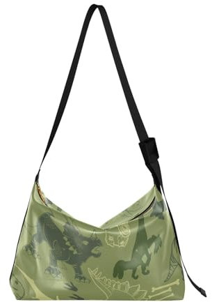 Damen-Umhängetasche, Dino-Muster, Grün, Umhängetasche, große Schultertasche, Dino-Muster, Grün, Einheitsgröße