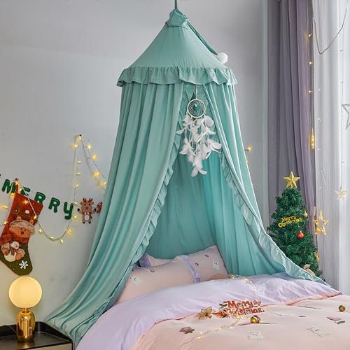 HUOQOU Betthimmel für Mädchen Prinzessin Runder Kuppel Kinder Träumendes Moskitonetz Bettwäsche Mädchenzimmer Schloss Spielzelt Hängendes Haus Dekor Leseecke Baldachine(Grün)