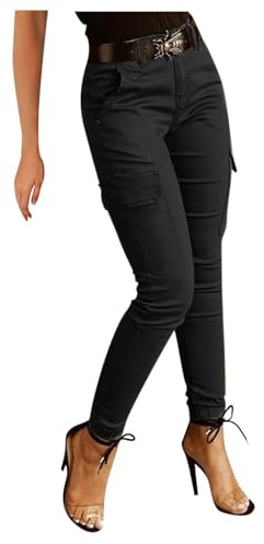 BOTCAM - Pantaloni cargo da donna, leggings cargo in tessuto stretch con tasche, skinny, con elastico in vita, tasche laterali, per ragazze, sportivi, y2k, moda vintage, streetwear, a matita, per