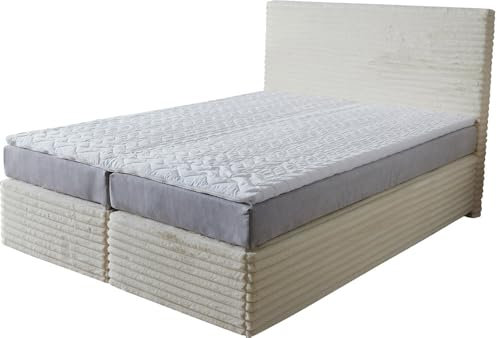 DELIFE Boxspringbett Dream-Well Plüsch-Cord Beige 140x200 cm TFK-Matratze Visco-Topper