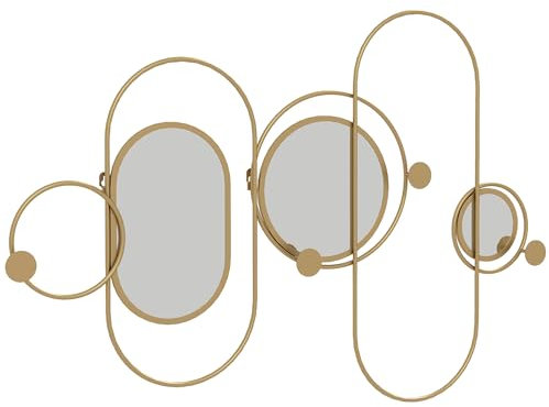 HOMCOM Metal Wall Art, Modern Decorative Mirror Decor with Coat Hooks, Hanging Home Wall Decoration for Living Room Bedroom Dining Room, Gold Tone