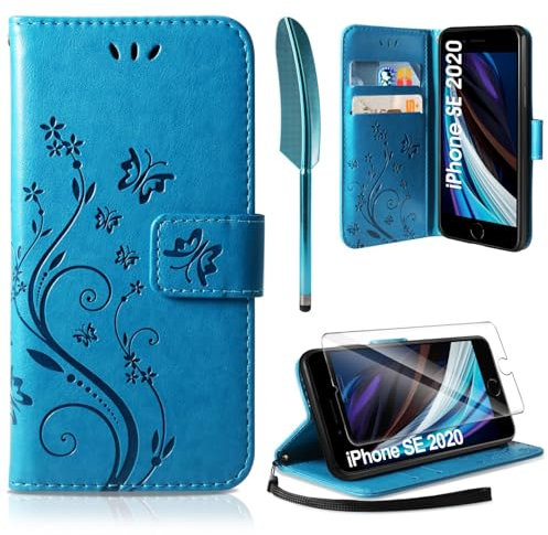 AROYI Lederhülle Kompatibel mit iPhone SE 2022/2020/7/8 Hülle und Schutzfolie, Handyhülle Flip PU Leder Wallet Tasche Case Schutzhülle Kompatibel mit iPhone SE 2022/2020/7/8