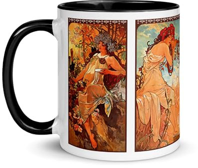 Chatcripant Tasse Alphonse Mucha Jugendstil Jahreszeiten Kunstwerk Gemälde Tasse Tee Kaffee Winter Frühling Sommer Herbst Dekoration Gemälde