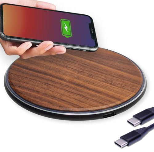 Chargeur Sans Fil Rapide 15W PD Qi Bois Naturel Compatible iPhone 15 14 13 Samsung Galaxy S24 S23 AirPods Design Élégant Maison Bureau Base de Charge Universelle Station d'Induction Téléphones Mobiles