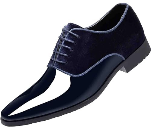 YAGEMING Scarpe Eleganti da Uomo Scarpe Oxford Leggere da Lavoro Classiche in Pelle Verniciata Scarpe Formali per Banchetti Nuziali da Ufficio con Punta Bassa e Stringate,50 EU,Blue