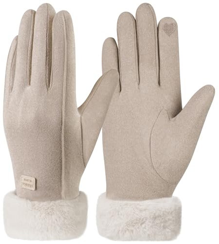 Omtofo Handschuhe Winter Damen Beige Touchscreen Warme Winterhandschuhe Mit Fleece Futter, Outdoor Winter Geschenke FüR Skifahren Radfahren Geschenk