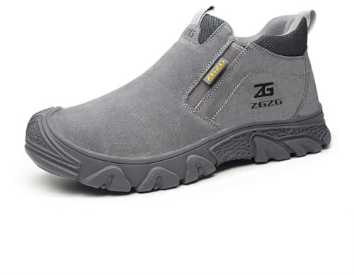 Scarpe Antinfortunistiche Uomo Comode Pelle Slip On Scarpe de Lavoro con Punta in Acciaio Saldatore Protettive Calzature