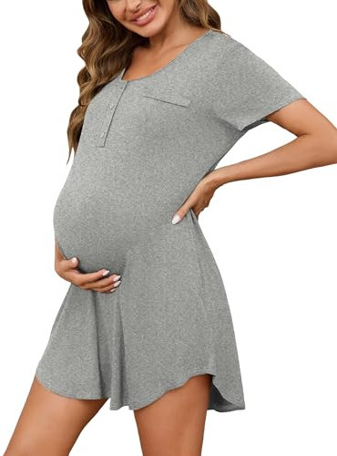 Uniexcosm Chemise De Nuit Allaitement Pyjama De Maternité pour Hôpital Robe De Nuit Femme Enceinte Gris Clair 3XL