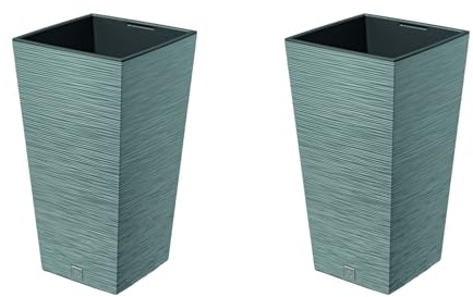 Stolmet Square Tall Modern Look Planter Flower Pot Set (2-Pack) - Indoor & Outdoor Garden Decor, Available in 5 Colours - Furu Design with Removable Insert (Concrete, 60L)