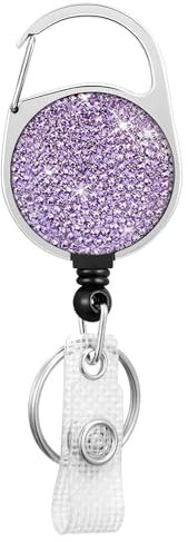 QUEENYARD Portachiavi retrattile con strass per esterni, con moschettone e cordino da 65 cm