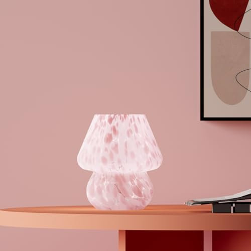 Dawnwake Lamparas de Mesita de Noche, Lámpara de mesa LED Regulable, Pantalla de Cristal Con Forma de Hongo y Base, Decoración del Hogar Para Dormitorio, Sala de Estar (Rosa ruborizado)