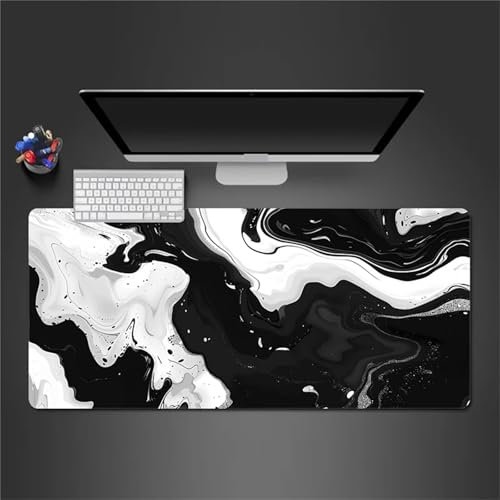 Tappetino Mouse 900x400x2mm Tappetino Mouse XXL,Bianco Nero Astratto Grande Mouse Pad,Sottomano Scrivania con Bordi Cuciti,Tappetino per Mouse Gaming Lavabile per Ufficio,PC,Mouse e Tastiera