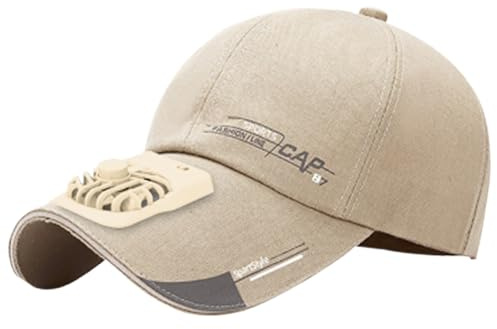 Hperu Unisex Summer Travel Baseball Cap with 2 Wind Speed USB Charging Fan, Sun Protection, Adjustable, Khaki