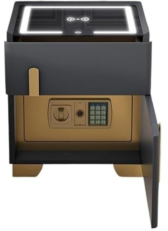 Intelligenter Nachttisch mit Ladestation, leichter, luxuriöser, moderner Safe, einfacher Nachttisch mit Licht, Nachttisch aus Leder mit Schublade (Silber, 15,7 * 15,7 * 19,7 Zoll) (Grau 15,7 * 15,7 *