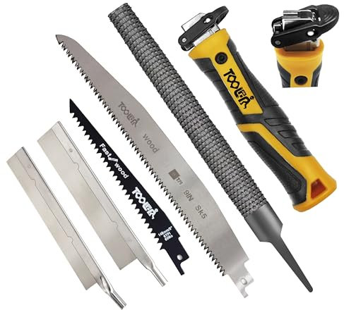 Magicbox 5 in 1 Wood Saw File Set with 4 Interchangeable Blades and File, Self-Locking Design, Non-Slip TPR Soft Grip,Triple Ground Teeth Saw Blades,Ideal for Pruning,PVC,Wood, Portable Box