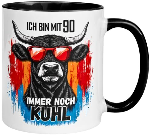 90. Geburtstag Mann Geschenk Tasse | Ich bin mit 90 immer noch Kuhl | Lustiges Geburtstagsgeschenk für Männer zum 90. Geburtstag – Von Hand bedruckt im Familienbetrieb aus Deutschland