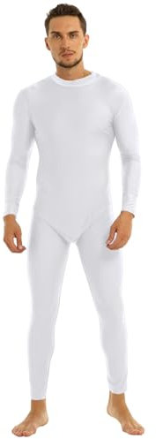 Loodgao Body Uomo Tuta Intera Maniche Lunghe Body Sport Fitness Bodysuit Zip Salopette Estensibile Mxxl Bianco 2X-Large