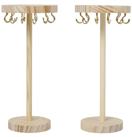 Keboyoe Lot de 2 Présentoir à Bijoux en Bois Porte Bijoux avec 12 Crochet | Détachable Support Bijoux Femme Bracelet Présentoir Collier Bois Boucle D'oreille Bague, pour la Chambre à Coucher Coiffeuse