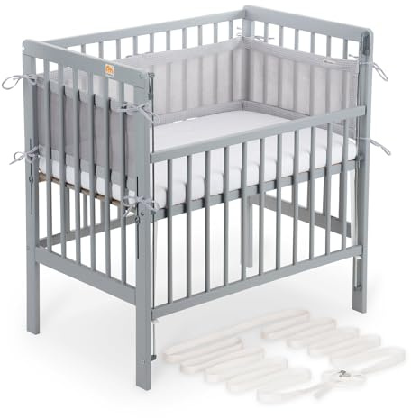 FabiMax Boxspring Baby Beistellbett Flex 90x55, aus Buchenholz grau lackiert, mit innovativem verstellbarem Seitengitter, passend für Boxspringbetten (Matratze Classic, Grau)