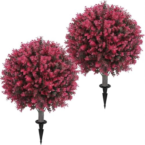 Olrla Set 2 Eucaliptos Artificiales 65cm Rojos UV Invierno | resistentes UV e invierno, con estaca. Ideales para decoración exterior jardín, balcón y terraza
