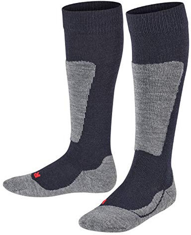 FALKE Unisex Kinder Skisocken Active Ski K Kh Wolle Funktionsmaterial warm dick 1 Paar, Blau Marine 6120, 23-26
