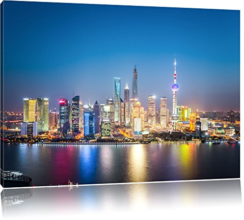 Pixxprint Shanghai Skyline, Größe: 60x40cm, Leinwandbild, fertig gespannt, Wandbild, Dekoration, Kunstdruck, kein Poster
