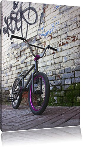 Pixxprint Fahrrad vor Graffitiwand, Größe: 120x80cm, Leinwandbild, fertig gespannt, Wandbild, Dekoration, Kunstdruck, kein Poster