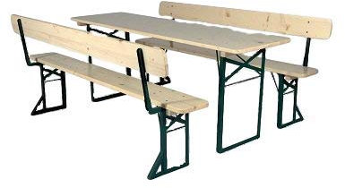 Kunibert Bierzeltgarnitur Festzeltgarnitur Klappgarnitur mit einklappbaren Bankrückenlehnen Farbe: Natur/Grün 1 A Brauereiqualität 50cm er Tischbreite Länge 220cm
