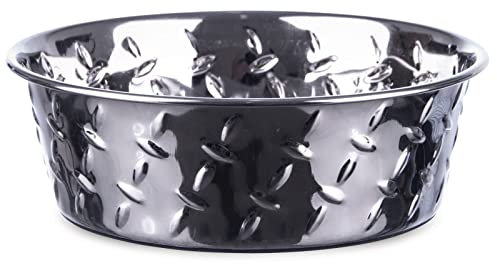 Loving Pets Ruff-N-Tuff Diamond Plated Dog Bowl Stainless Steel Heavy Weighted Dish - Large (2.8 Litre)
