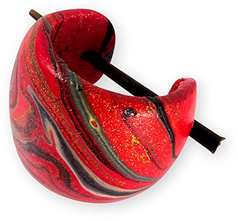 Fly Style Damen Ohrringe Creolen aus Holz - Batik - Natur Damen Schmuck, Farbwahl:rot