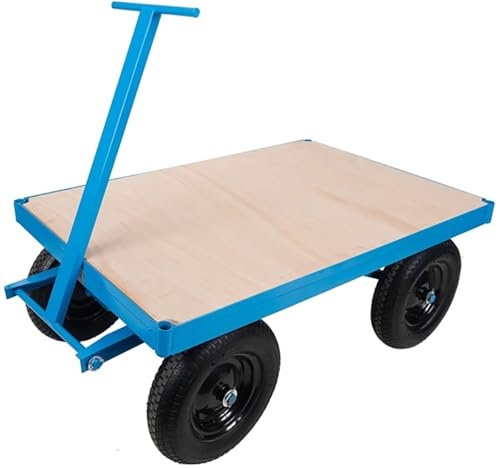 1000kg Heavy Duty Site Trolley Platform Hand Truck Cart with Pneumatic Wheels Blue