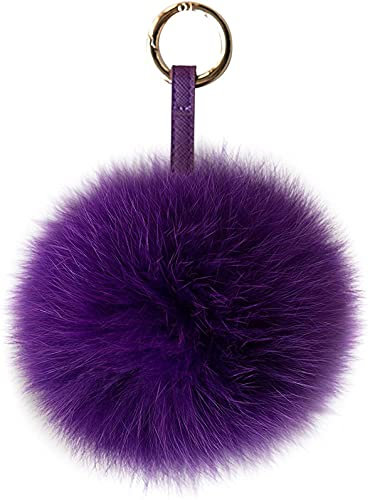 NOVAGO Pompon Bijou de Sac en Fourrure, qualité supérieure Garantie, diamètre 13 cm (Renard/Violet)