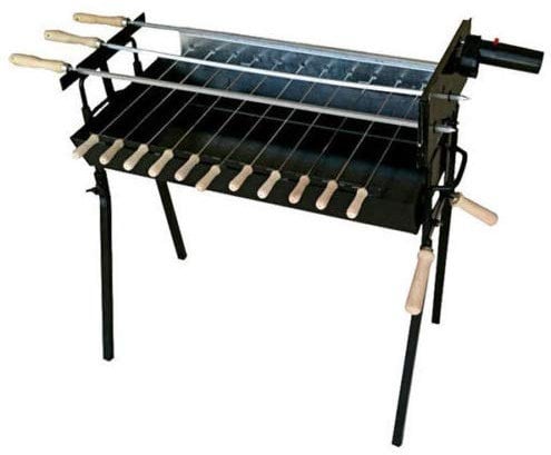 Cyprus BBQ Rotisserie Charcoal Barbecue Set - Authentic Cypriot Greek BBQ Foukou Outdoor Garden Steel Barbeque with Free Pair Super Skewers - Modern Extra Wide Black New