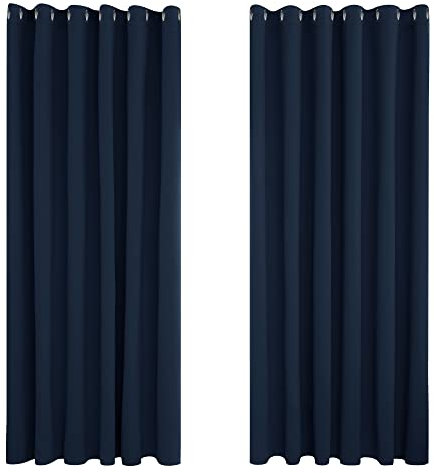 Deconovo Vorhang Blickdicht Verdunkelungsvorhang Kälteschutzvorhang Blickdicht, 229x229 cm(HöhexBreite), Dunkelblau, 2er Set
