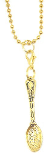 Starfish Records VINTAGE GOLD TONE DETACHABLE SPOON IBIZA FESTIVAL NECKLACE KEY CHAIN ORGANZA GIFT BAG SNUFF SNIFF