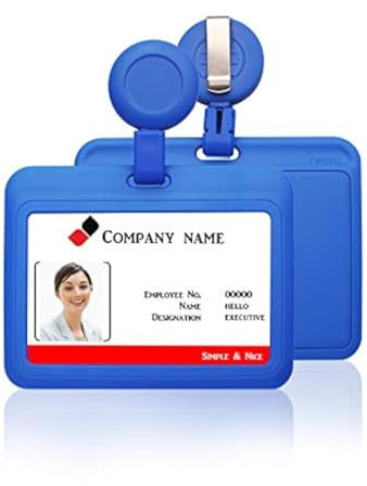 Porte-badge horizontal rétractable en plastique souple résistant pour cartes de visite et cartes de visite Bleu