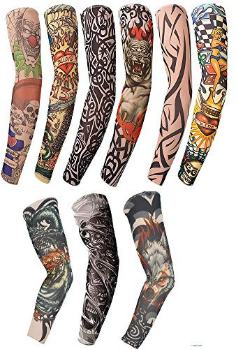 Draussen Radfahren Temporär Fälschung Mittel Tätowieren Ärmel für Männer Frauen, Gotisch Halloween Weich Nylon Arm Ärmel Zufällig Stil (9 Teilig)