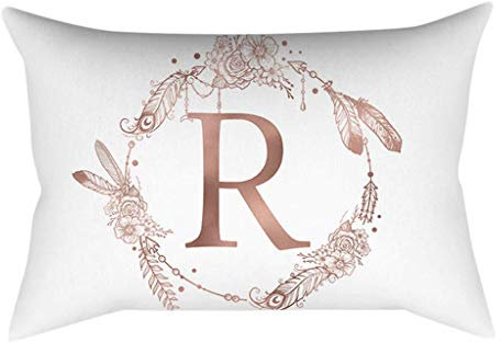 Xmiral Kissenbezüge Kissenhüllen Roségold Alphabet Gedruckte Polyester Kopfkissenbezug 30cm x 50cm(R)