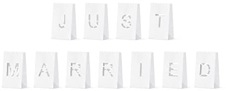 Papierlaterne Just Married Hochzeit 19 cm x 11 Stück Lichttüten Windlicht Papiertüten weiß