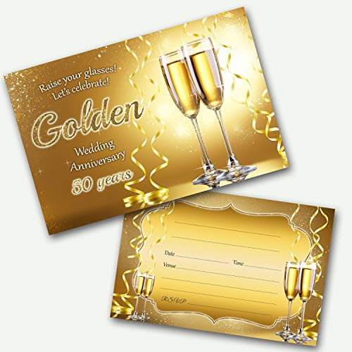 Golden Wedding Anniversary 50th Invitations Pack with Envelopes WRITE ON