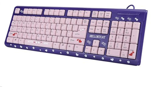 T osuny Clavier Filaire Ultra-Fin, Clavier USB Cute Cartoon, Plug and Play, Clavier Rose/Noir/Violet, Clavier Ergonomique, Clavier étanche pour Ordinateur de Bureau Ordinateur Portable(Violet)