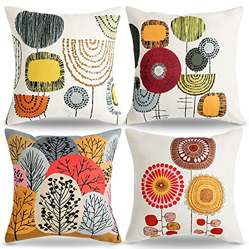 Kissenbezug 45x45 Dekorative Kissenhülle 4er Set Dekokissen Rot Sonnenblume Muster Kissenbezüg Outdoor Kopfkissenbezug Leinen Zierkissenbezüge Herbst Kissenbezüge Zum Zuhause Wohnzimmer Couch Deko