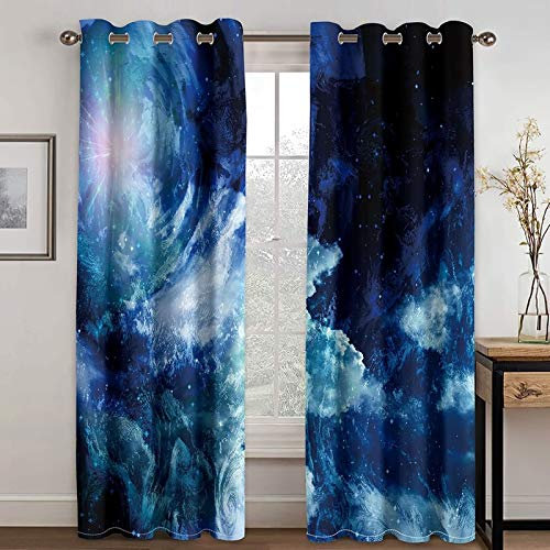 Bishilin Schlafzimmer Verdunklungs Vorhänge 2er Set, Sternenklarer Himmel Fenster Vorhang Blickdicht Kinderzimmer mit Ösen214x274CM