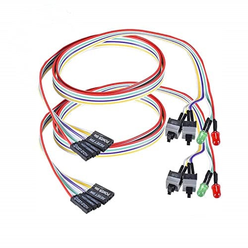 Siganorpy 2 Pack Desktop Computer Case Motherboard On/Off/Reset/HDD Switch Cord PC Power Button SW Cable ATX Case Front Bezel Wire with Red Green LED Indicator Light 2-Pin 27-inch