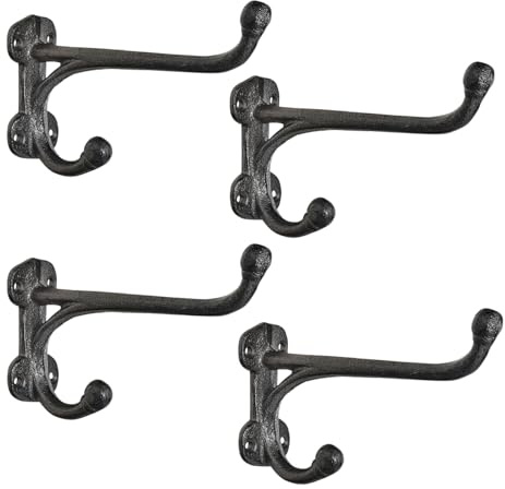 Sungmor Rustikale Gusseisen-Haken – Vintage-Kleiderbügel Handtuchhalter Schlüsselhalter – 4 Stück dekorative Wandhaken zum Aufhängen von Mänteln, Hüten, Handtüchern und Bademänteln